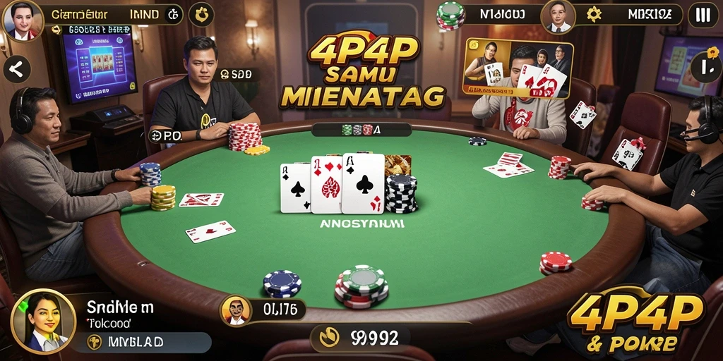 Screenshot gameplay 4P4P yang menampilkan suasana meja Poker yang intens.