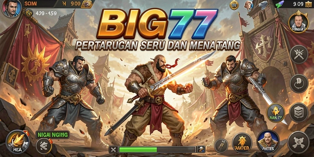 Tampilan gameplay menegangkan di arena pertarungan BIG77.