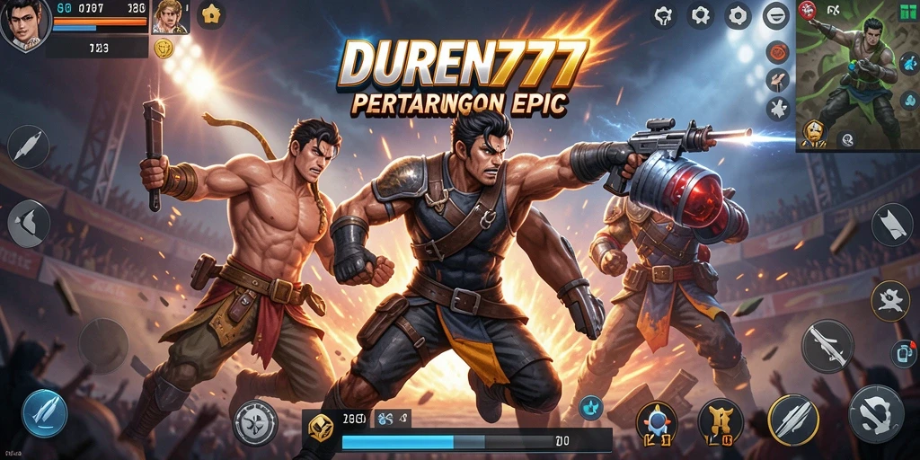 Screenshot DUREN777 menampilkan aksi seru dalam pertarungan Battle Royale.