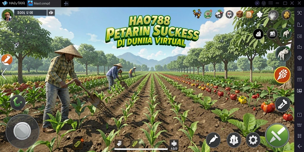 Tampilan permainan HAO788 yang menunjukkan kebun yang subur.