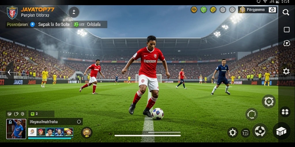 Screenshot gameplay JAYATOP77 yang menampilkan aksi sepak bola seru.