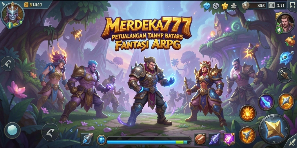 Screenshot MERDEKA777 menampilkan aksi dinamis dalam pertempuran ARPG.