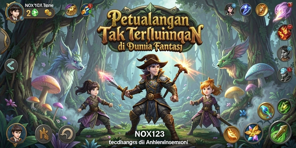 Screenshot gameplay NOX123 menampilkan petualangan seru di dunia fantasi.