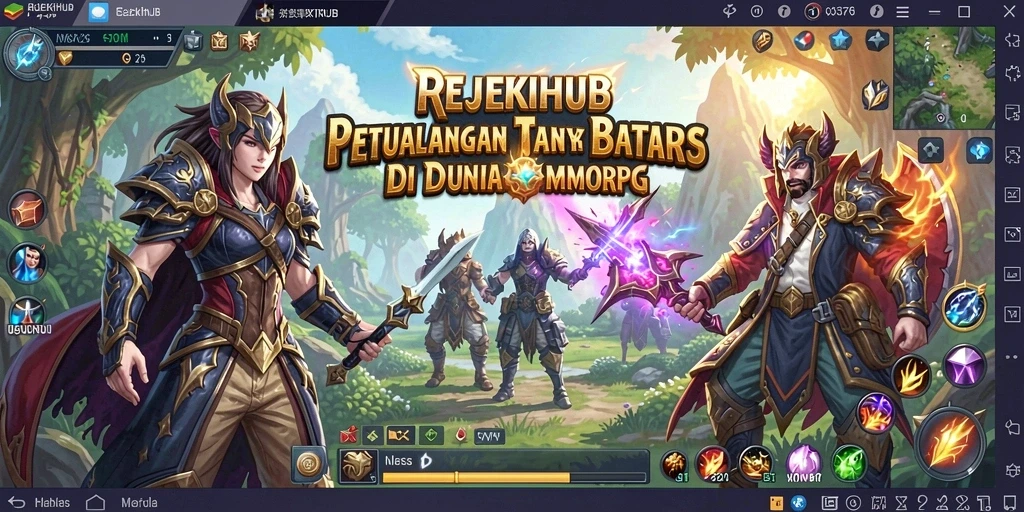 Tampilan gameplay yang dinamis dalam REJEKIHUB, menampilkan aksi seru di dunia MMORPG.