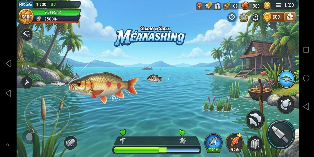 Screenshot menunjukkan gameplay RKGG yang menarik saat memancing.