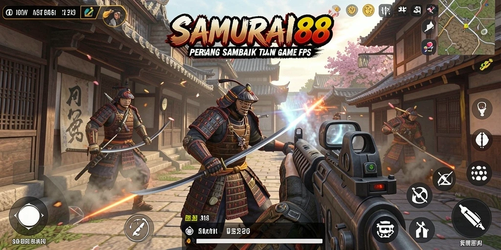 Screenshot yang menunjukkan aksi pertempuran seru dalam SAMURAI88.