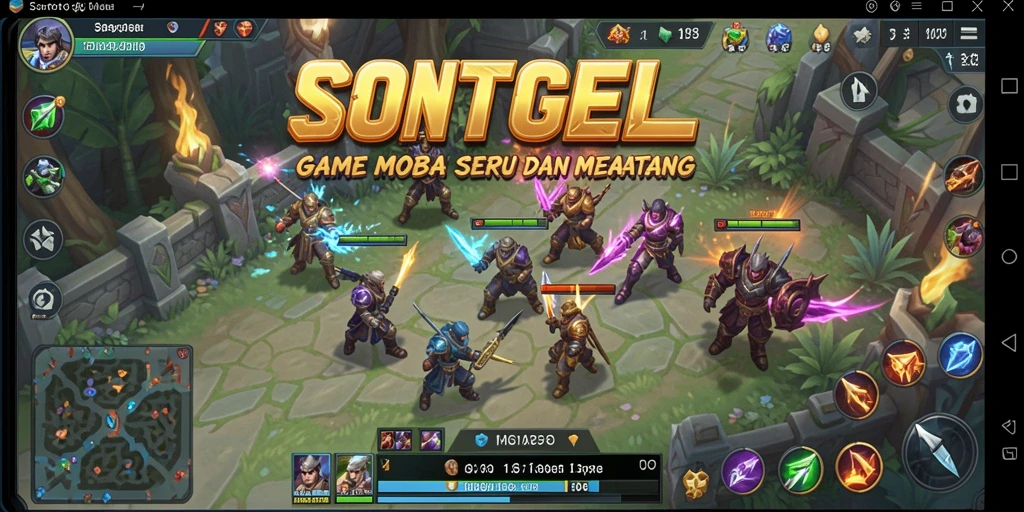 Tampilan seru permainan MOBA dengan pahlawan bertarung di arena