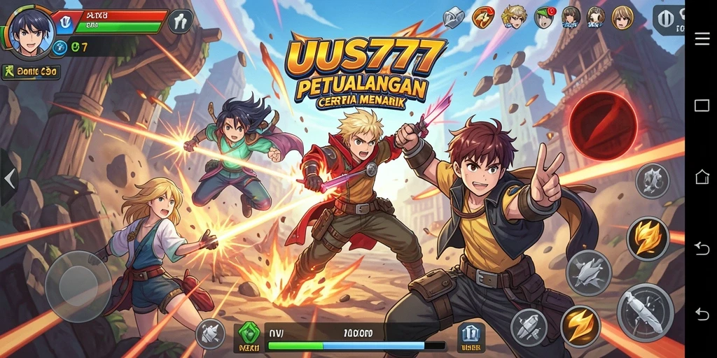Screenshot utama UUS777 menunjukkan karakter sedang beraksi dalam pertarungan anime yang menegangkan.