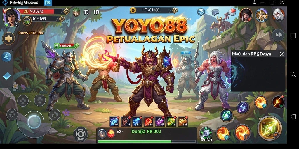 Tampilan gameplay seru dalam RPG dengan karakter yang beragam.